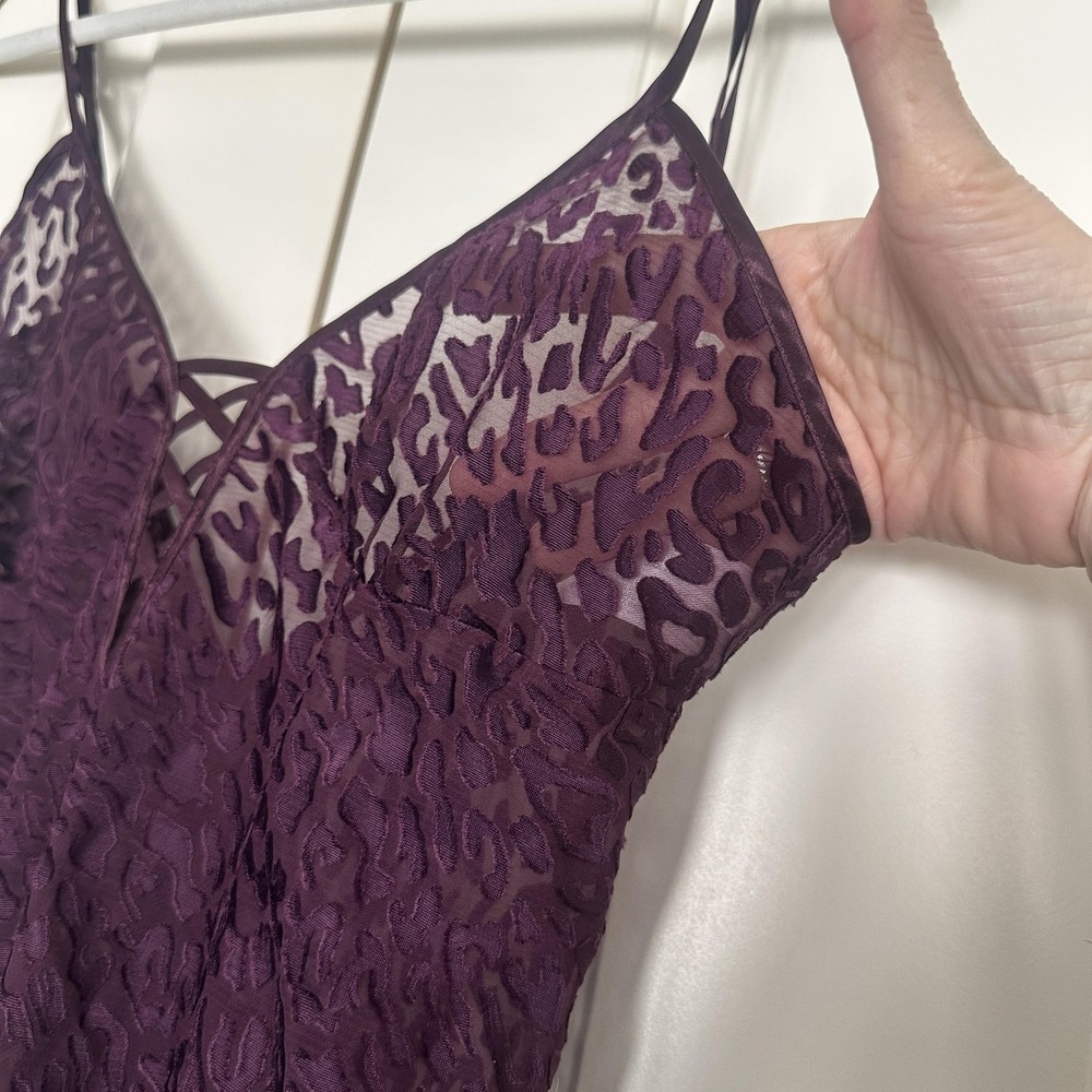 Vintage Babydoll Gown Womens Medium Purple Leopard Chiffon Sheer Lace-Up Nightie